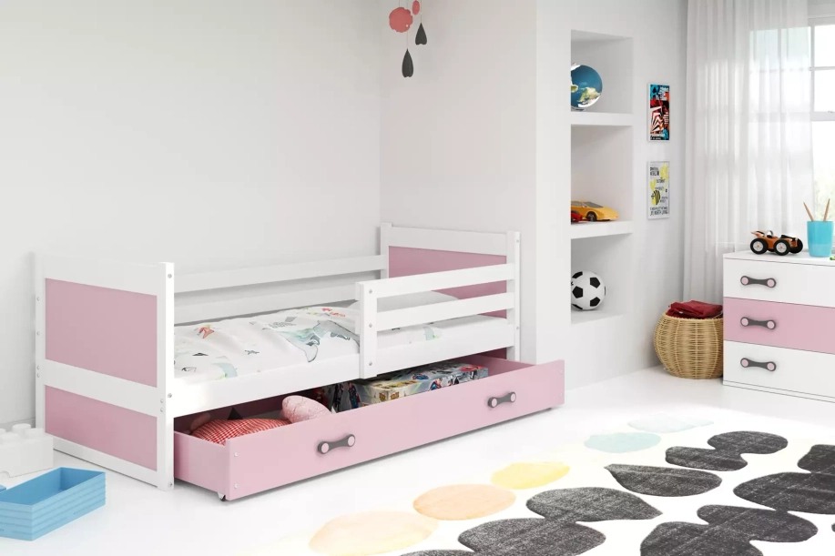 Jugendbett Richard, 90x190, mit Matratze und Schublade, weiß/rosa