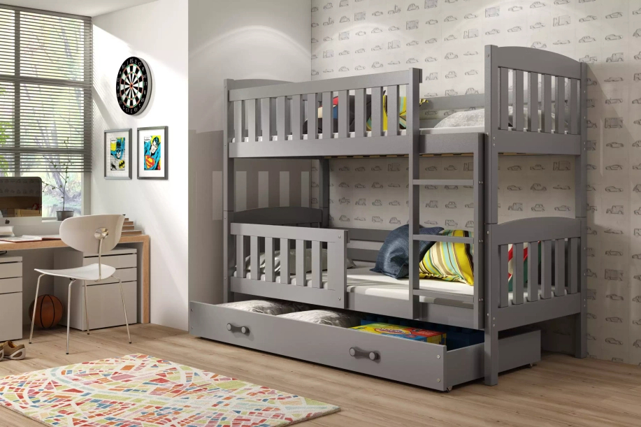 Stockbett für Jugendliche Jakob, 90x200, mit Matratze und Schublade, grau