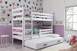 Etagenbett für drei Personen Erik, 90x200, mit Schublade, weiß