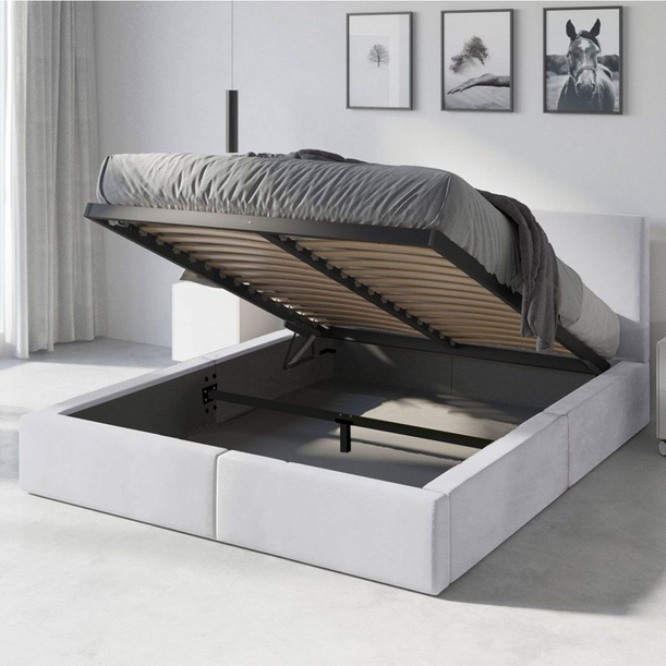 Polsterbett Schlafzimmerbett Doppelbett HILTON 120X200 mit Stauraum, weiß