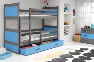 Stockbett für Jugendliche Richard, 90x200, mit Schublade, grau/blau