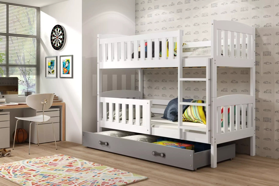 Stockbett für Jugendliche Jakob, 90x190, mit Schublade, weiß/grau