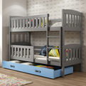Stockbett für Jugendliche Jakob, 90x190, mit Schublade, grau/blau