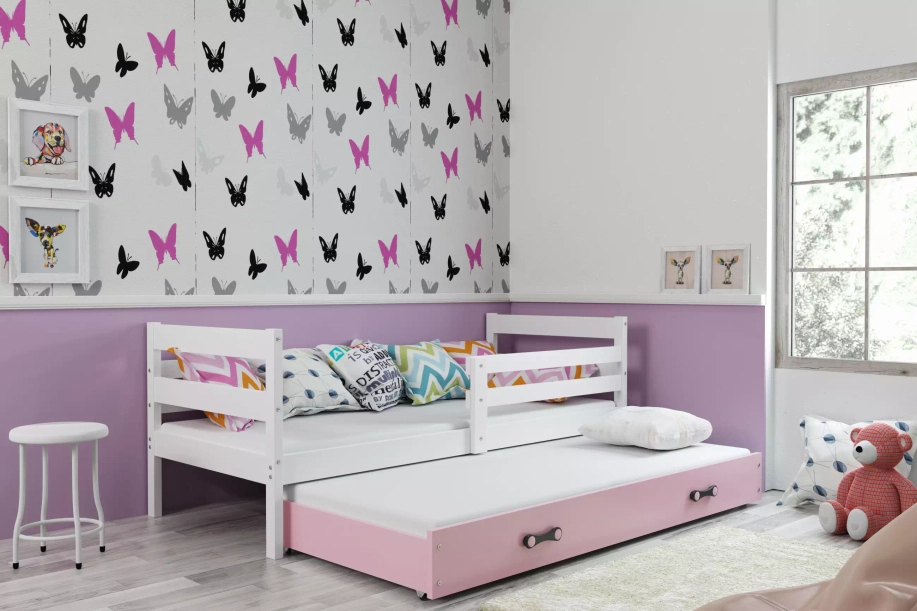 Ausziehbett für Jugendliche Erik, 80x190, mit Schublade, weiß/rosa