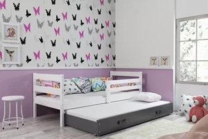 Ausziehbett für Jugendliche Erik, 80x190, mit Schublade, weiß/grau