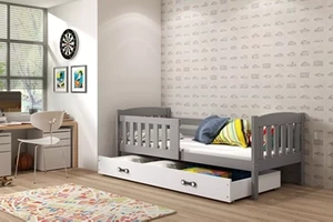 Kinderbett Jakob, 80x160, mit Matratze und Schublade, grau/weiß