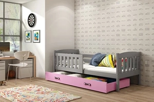 Kinderbett Jakob, 80x160, mit Schublade, grau/rosa