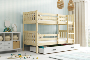 Stockbett für Jugendliche Kacpar, 90x190, mit Matratze und Schublad, naturholz/weiß