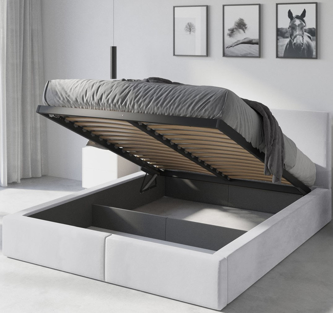 Polsterbett Schlafzimmerbett Doppelbett HILTON 120X200 mit Matratze und Stauraum, weiß