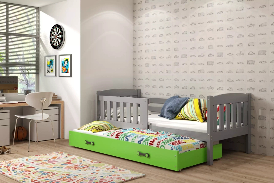 Ausziehbett für Jugendliche Jakob, 80x190, mit Schublade, grau/grün