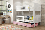 Etagenbett für drei Personen Jakob, 90x200, mit Schublade, weiß/rosa