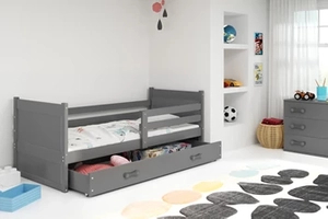 Jugendbett Richard, 90x200, mit Matratze und Schublade, grau