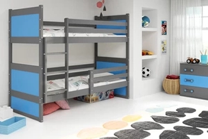 Stockbett für Jugendliche Richard, 90x200, mit Matratze, grau/blau