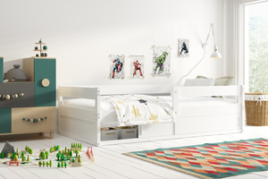 Kinderbett Hugo, 80x160, mit Matratze und Stauraum, weiß
