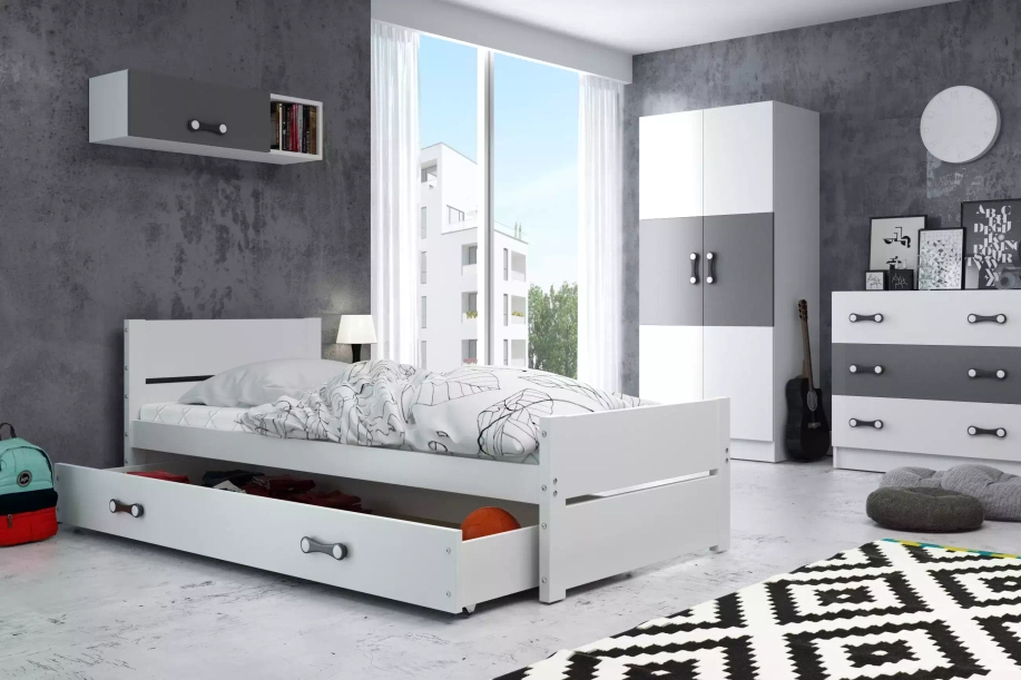 Jugendbett Bartholomäus, 90x200, mit Matratze und Schublade, weiß
