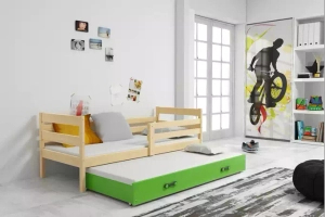 Ausziehbett für Jugendliche Erik, 90x190, mit Schublade, Kiefer/grün