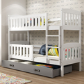 Stockbett für Jugendliche Jakob, 90x190, mit Matratze und Schublade, weiß/grau