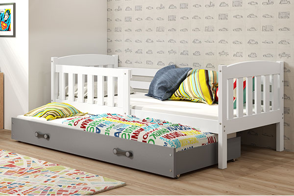Ausziehbett für Jugendliche Jakob, 80x190, mit Matratze und Schublade, weiß/grau