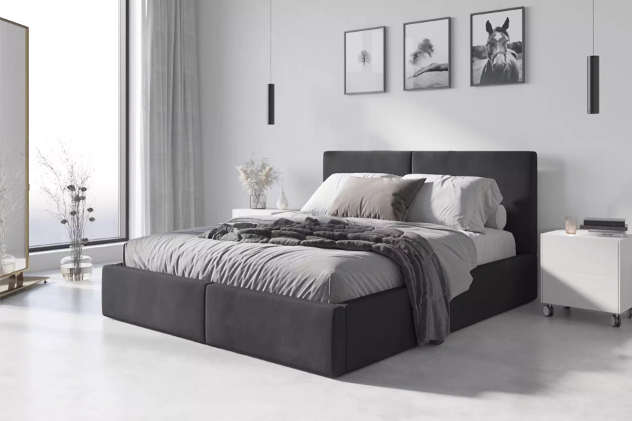 Polsterbett Schlafzimmerbett Doppelbett HILTON 180X200 mit Matratze und Stauraum, graphit