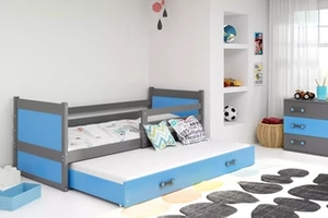 Ausziehbett für Jugendliche Richard, 90x200, mit Schublade, grau/blau