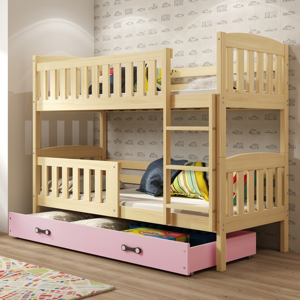 Stockbett für Jugendliche Jakob, 90x200, mit Schublade, Kiefer/rosa