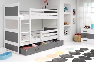 Stockbett für Jugendliche Richard, 90x200, mit Schublade, weiß/grau