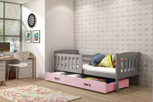 Jugendbett Jakob, 90x190, mit Matratze und Schublade, grau/rosa