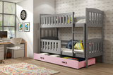 Stockbett für Jugendliche Jakob, 90x200, mit Matratze und Schublade, grau/rosa