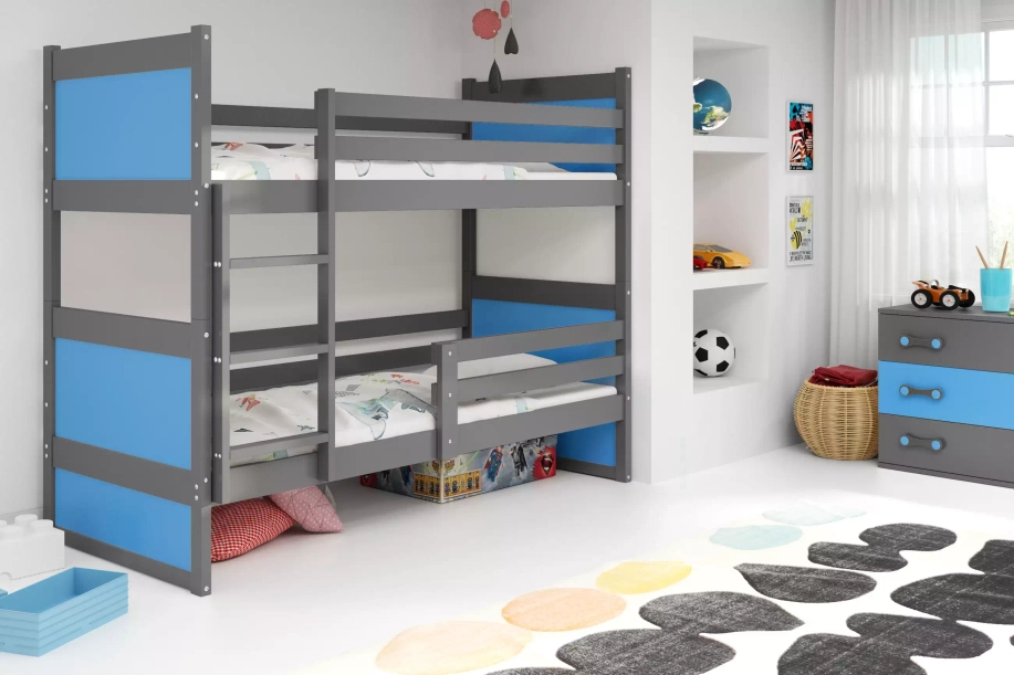 Stockbett für Jugendliche Richard, 90x200, grau/blau