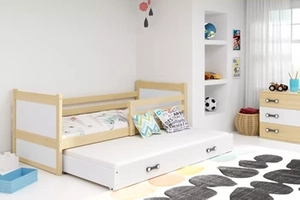 Ausziehbett für Jugendliche Richard, 90x200, mit Schublade, Kiefer/weiß