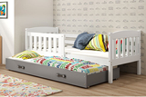 Ausziehbett für Jugendliche Jakob, 80x190, mit Matratze und Schublade, weiß/grau