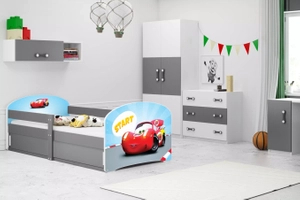 Kinderbett Lucas 1, 80x160, mit Matratze und Stauraum, Cars, grau