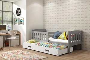 Ausziehbett für Jugendliche Jakob, 80x190, mit Matratze und Schublade, grau/weiß