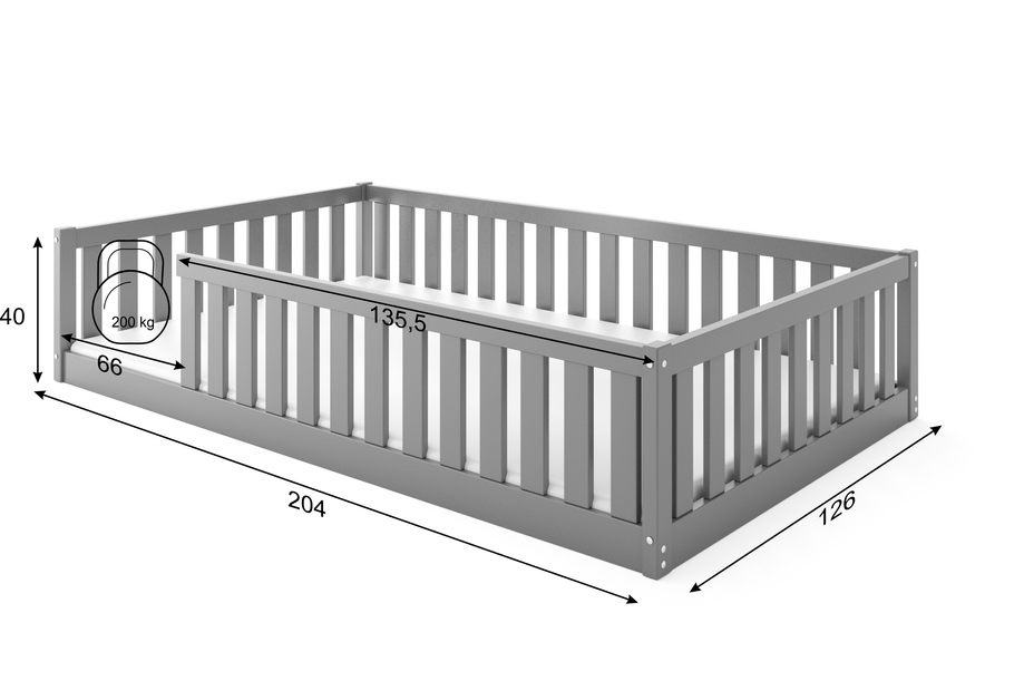 Kinderbett Bella Sima, 120x200, grau