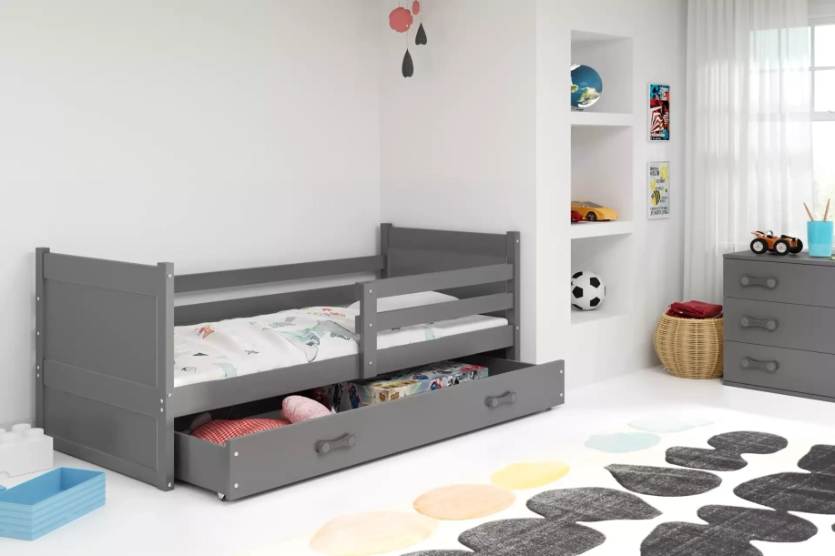 Jugendbett Richard, 90x190, mit Schublade, grau