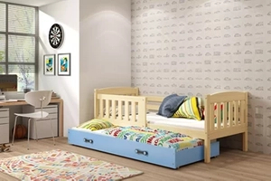 Ausziehbett für Jugendliche Jakob, 90x200, mit Matratze und Schublade, Kiefer/blau