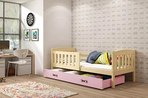 Jugendbett Jakob, 80x190, mit Matratze und Schublade, Kiefer/rosa