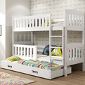 Etagenbett für drei Personen Jakob, 90x200, mit Matratze, Schublade, weiß