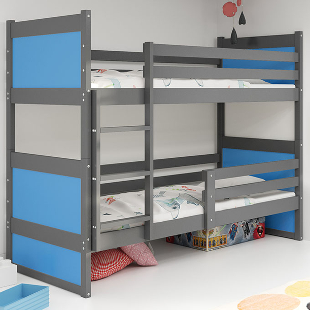 Stockbett für Jugendliche Richard, 90x200, mit Matratze, grau/blau