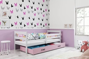 Jugendbett Erik, 80x190, mit Schublade, weiß/rosa