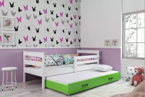 Ausziehbett für Jugendliche Erik, 90x190, mit Schublade, weiß/grün