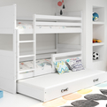 Etagenbett für drei Personen Richard, 90x200, mit Matratze und Schublade, weiß