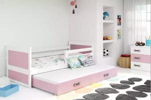 Ausziehbett für Jugendliche Richard, 90x190, mit Matratze und Schublade, weiß/rosa