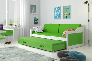 Ausziehbett für Jugendliche David, 90x200, mit Matratze und Schublade, weiß/grün