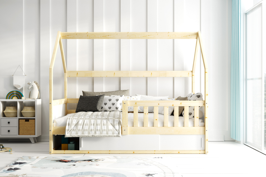 Smart 2 Hausbett für Kinder, 80x160, mit Matratze und Stauraum, naturholz