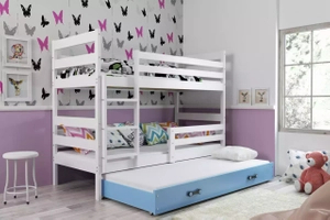 Etagenbett für drei Personen Erik, 90x200, mit Schublade, weiß/blau