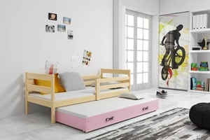 Ausziehbett für Jugendliche Erik, 80x190, mit Matratze und Schublade, Kiefer/rosa