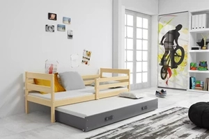 Ausziehbett für Jugendliche Erik, 80x190, mit Schublade, Kiefer/grau