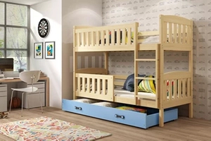 Stockbett für Jugendliche Jakob, 90x200, mit Schublade, Kiefer/blau