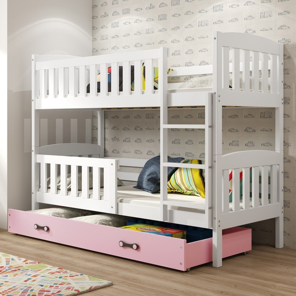 Stockbett für Jugendliche Jakob, 90x190, mit Schublade, weiß/rosa